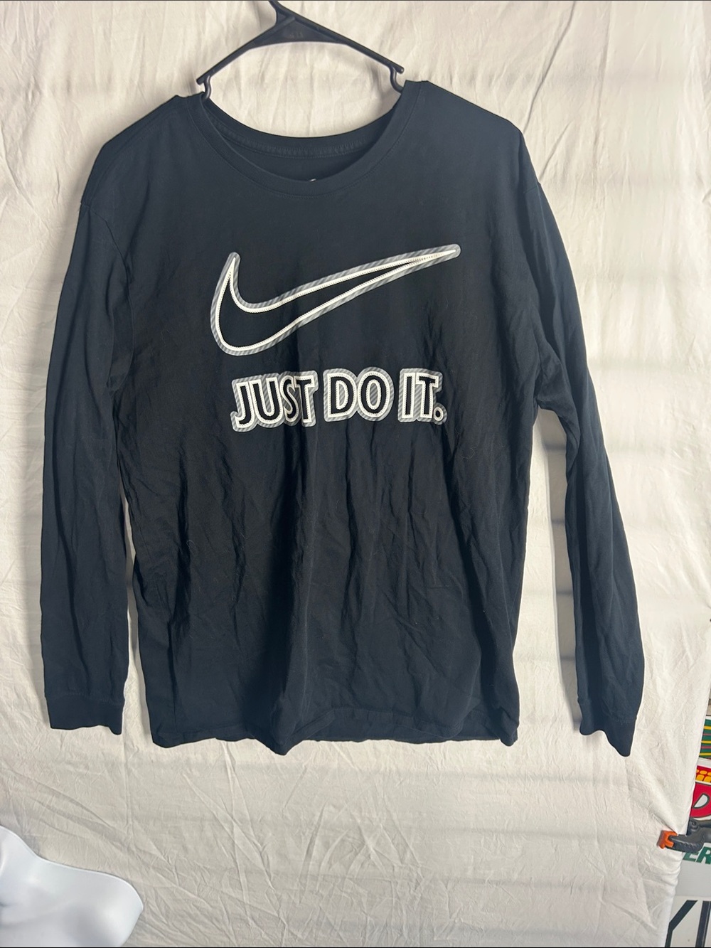 Nike Black Long Sleeve Tee with White Swoosh and 'Just Do It' Graphic